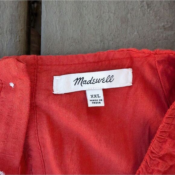 Madewell Orange Seersucker Puff-Sleeve Cutout Mini Dress XXL CottageCore Fall - Picture 9 of 9